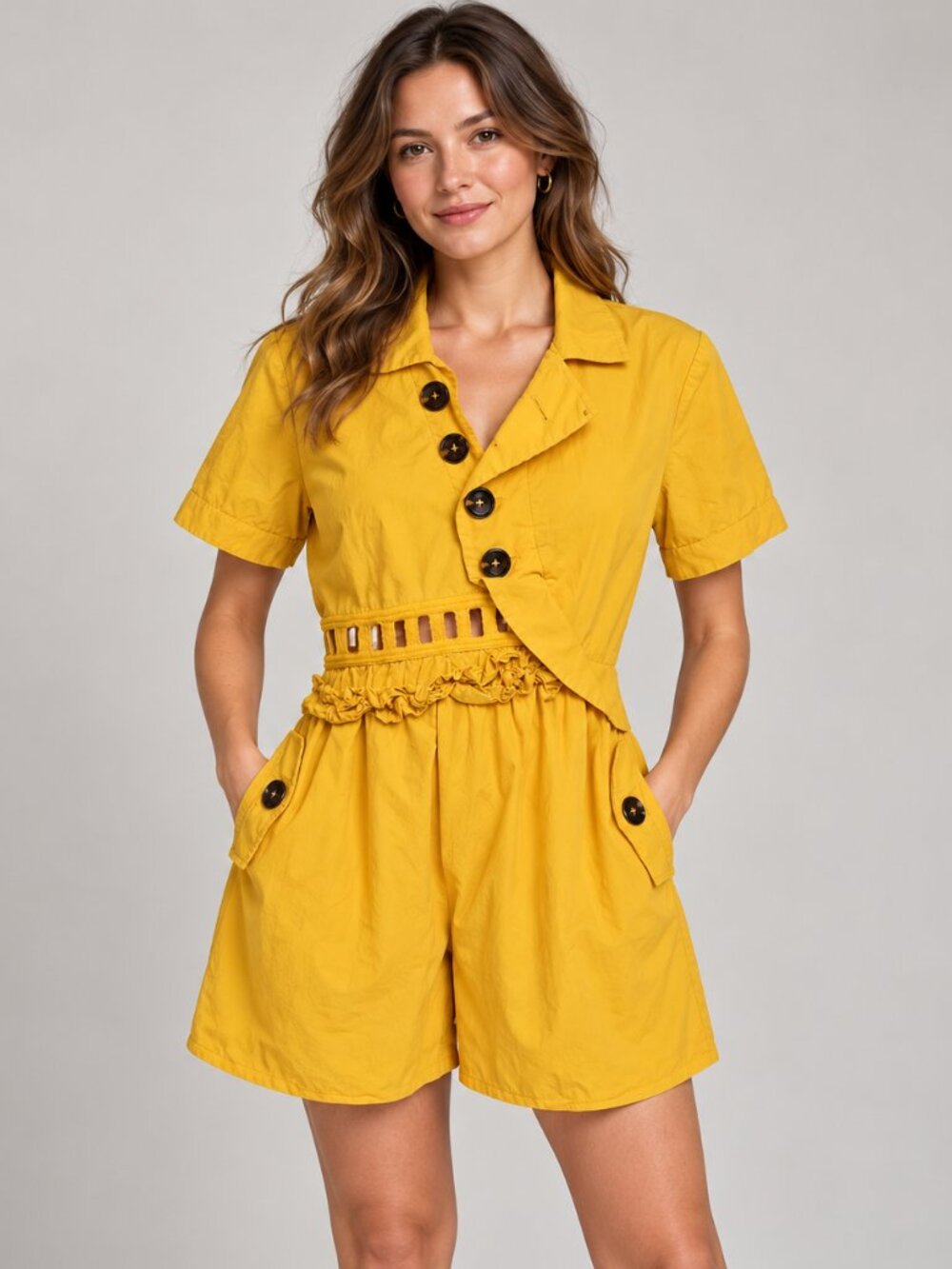 Self-Portrait Mustard Yellow Button-Front Dress
